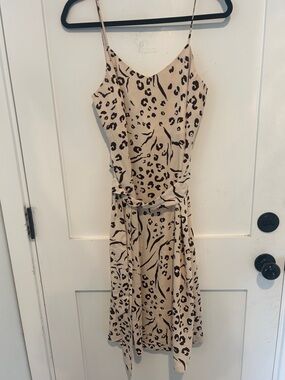 Nine West Beige and Black Animal Print Midi Slip Dress